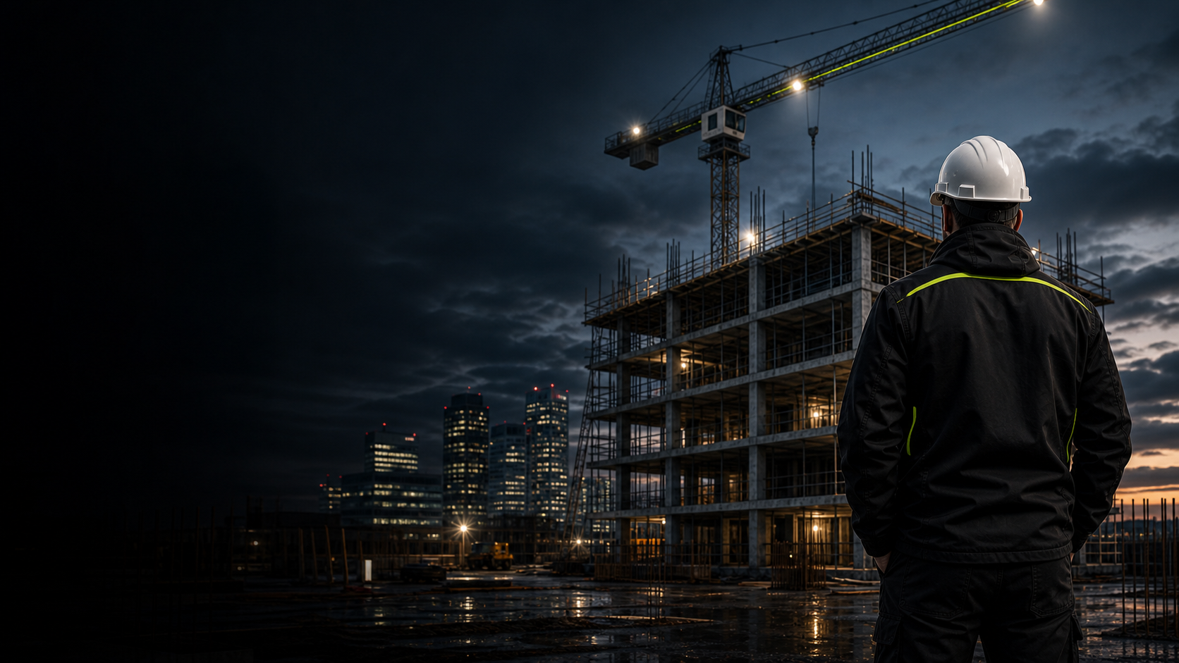 Construction site with crane and Schwarzstone worker